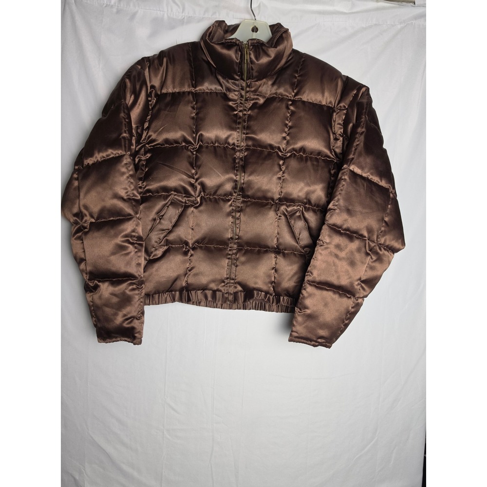 Vintage WilliSmith Collection Brown Satin Puffer Jacket Women Medium Quilted Zip